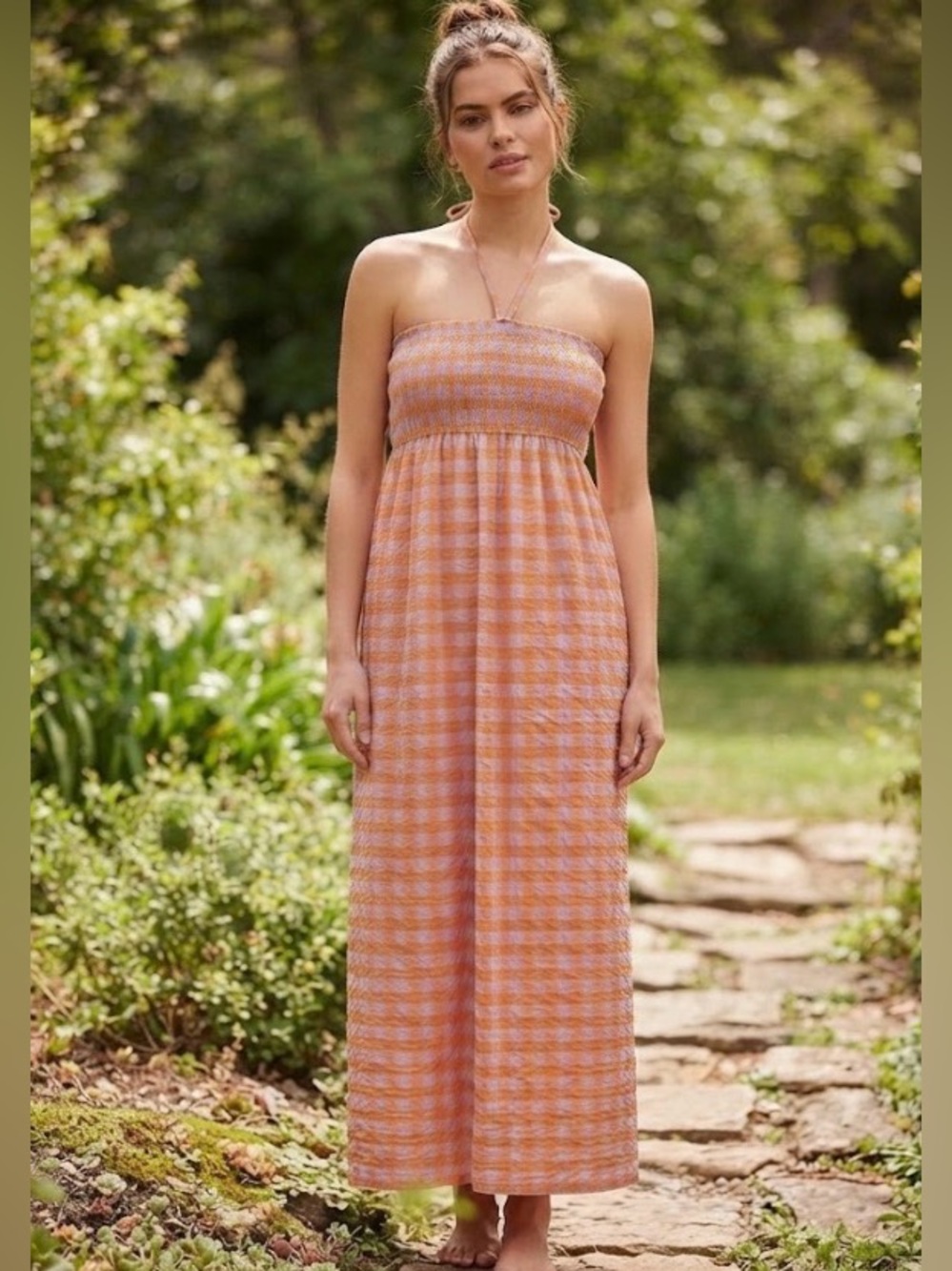 Zara Strapless Gingham Maxi Dress